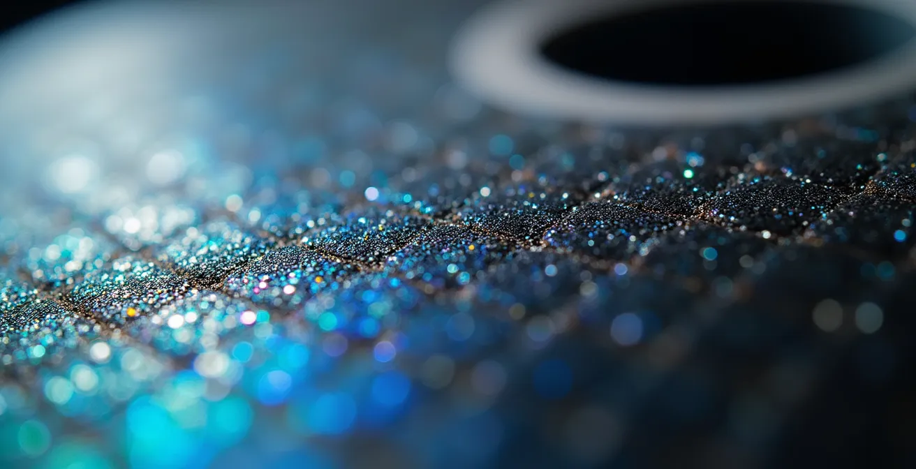 Vue macro d'une bande magnétique de cassette révélant sa texture