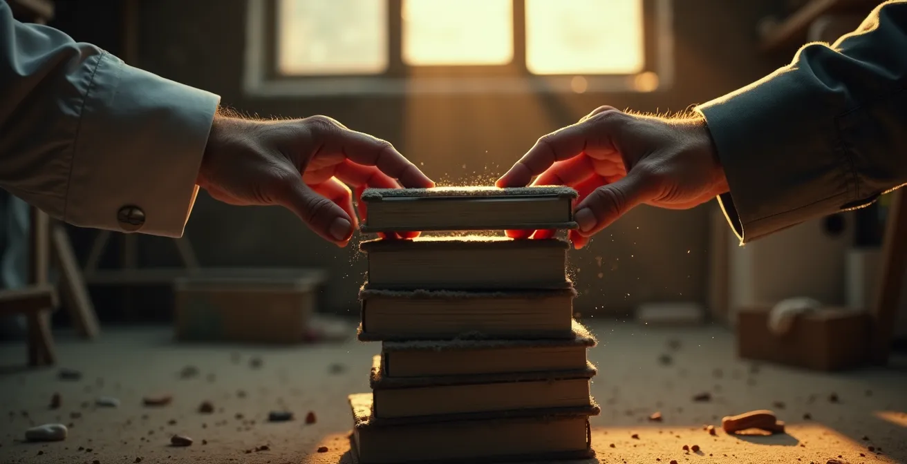 Mains hésitantes devant une pile de cassettes vidéo anciennes